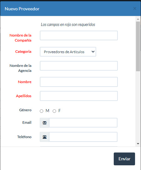 nuevo proveedor